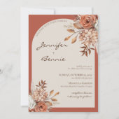 テラコッタブラウンボヘミアンボタニカルモダンフローラ 招待状 (正面)