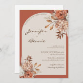 テラコッタブラウンボヘミアンボタニカルモダンフローラ 招待状 (正面/裏面)