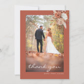 テラコッタブラウンボヘミアン素朴フローラ結婚ズ サンキューカード (正面)