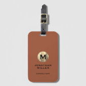 テラコッタブラシ金ゴールドモノグラム ラゲッジタグ (正面縦)