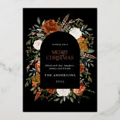 テラコッタブラックの花アーチモダンなクリスマス 箔シーズンカード (正面)