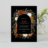 テラコッタブラックの花アーチモダンなクリスマス 箔シーズンカード (立ち正面)