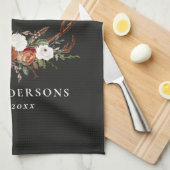 テラコッタブラックスタグウォーターフローラ エレガント キッチンタオル (四つ折り)