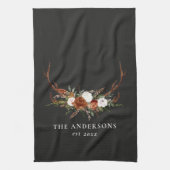 テラコッタブラックスタグウォーターフローラ エレガント キッチンタオル (縦)