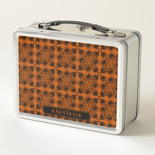 テラコッタブラック古代ギリシャの蛇行パターン メタルランチボックス (裏面)