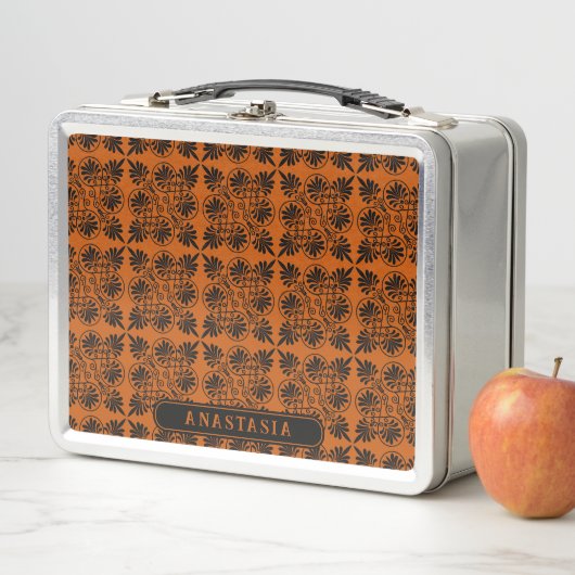 テラコッタブラック古代ギリシャの蛇行パターン メタルランチボックス (インサイチュ)