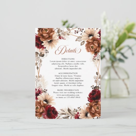 テラコッタブルガンディマウヴフローラ幾何学結婚ズ エンクロージャーカード (スタンド正面)