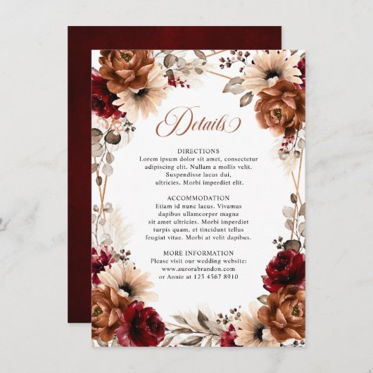 テラコッタブルガンディマウヴフローラ幾何学結婚ズ エンクロージャーカード (正面/裏面)