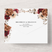 テラコッタブルガンディマウヴフローラ幾何学結婚ズ オールインワン招待状 (裏面)