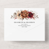 テラコッタブルガンディマウヴフローラ幾何学結婚ズ オールインワン招待状 (裏面)