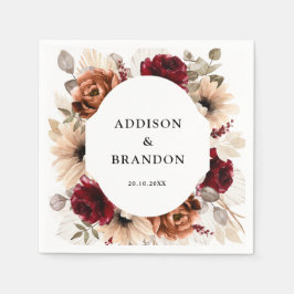 テラコッタブルガンディマウヴフローラ幾何学結婚ズ スタンダードカクテルナプキン