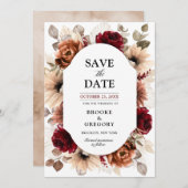 テラコッタブルガンディマウヴフローラ幾何学結婚ズ セーブザデート (正面/裏面)