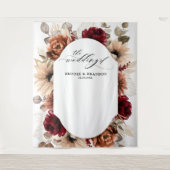 テラコッタブルガンディマウヴフローラ幾何学結婚ズ タペストリー (正面)