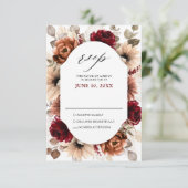 テラコッタブルガンディマウヴフローラ幾何学結婚ズ 出欠カード (スタンド正面)