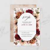 テラコッタブルガンディマウヴフローラ幾何学結婚ズ 出欠カード (正面/裏面)