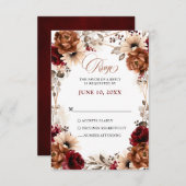 テラコッタブルガンディマウヴフローラ幾何学結婚ズ 出欠カード (正面/裏面)