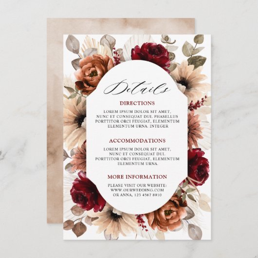 テラコッタブルガンディマウヴ結婚フローラ詳細 エンクロージャーカード (正面/裏面)