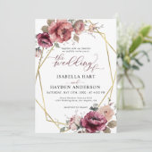 テラコッタブルゴーニュフローラ金ゴールドボホ秋の結婚式 招待状 (スタンド正面)