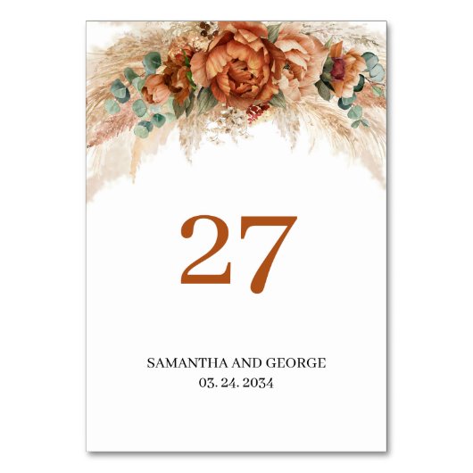 テラコッタブルゴーニュユーカリとパンパスグラス テーブルナンバー (正面)