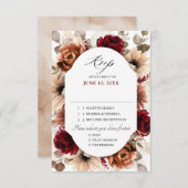 テラコッタブルゴーニュ緑結婚の幾何学模様 出欠カード (正面/裏面)