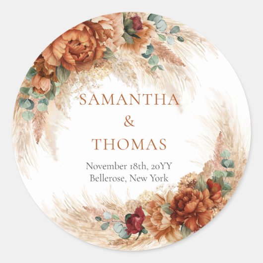 テラコッタブルゴーニュeucalyptusとパンパススティッカー ラウンドシール (正面)