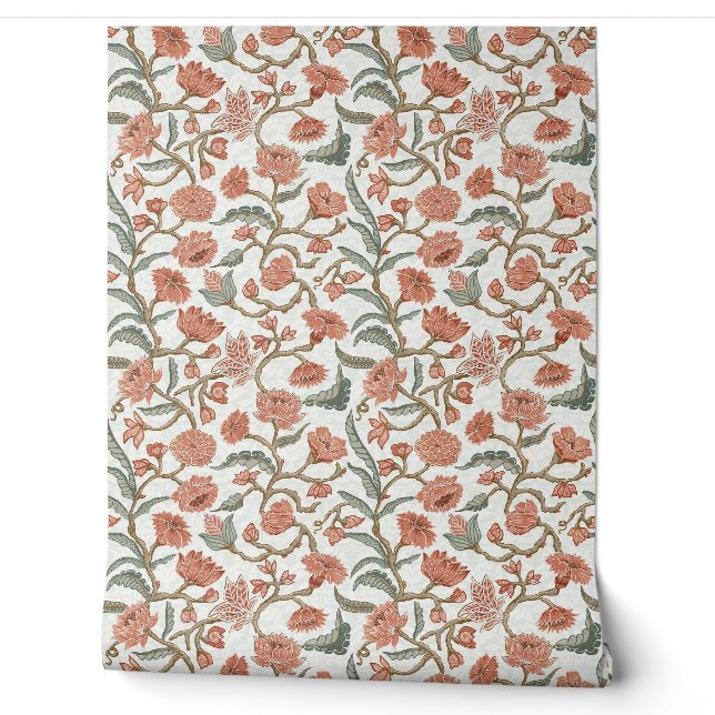 テラコッタブルーの花のシノワズリーチンツ(S) 壁紙 (ほどく)