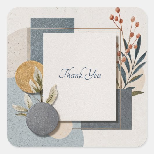 テラコッタブルージオメトリックボタニカル結婚ズ スクエアシール (正面)