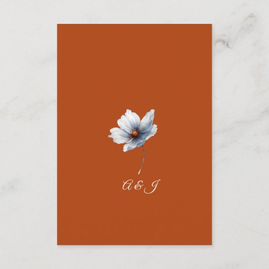 テラコッタブルーフローラシックアネモネオータム結婚ズ エンクロージャーカード (裏面)