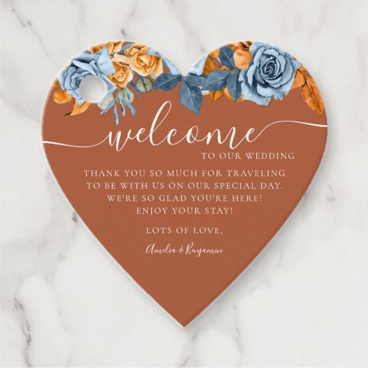 テラコッタブルーラストユーカリ結婚ウェルカム フェイバータグ (正面)