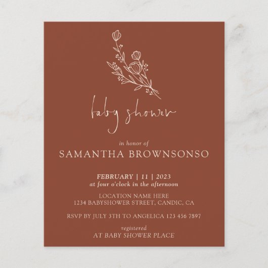 テラコッタブーケボタニカルバジェットベビーシャワー チラシ (正面)