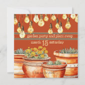 テラコッタプラントポットとガーデンストリングライト 招待状 (正面)