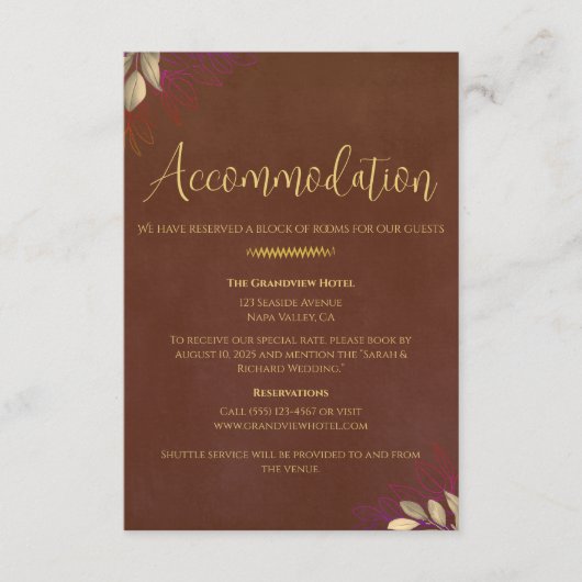 テラコッタベルベ結婚ットアコモデーション&詳細 エンクロージャーカード (正面)