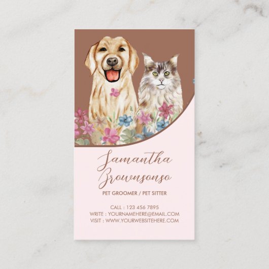 テラコッタベージュウォーターカラードッグズキャッツペットトリマー 名刺 (裏面)