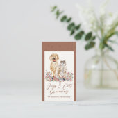 テラコッタベージュウォーター色の犬猫ペットシッター 名刺 (スタンド正面)