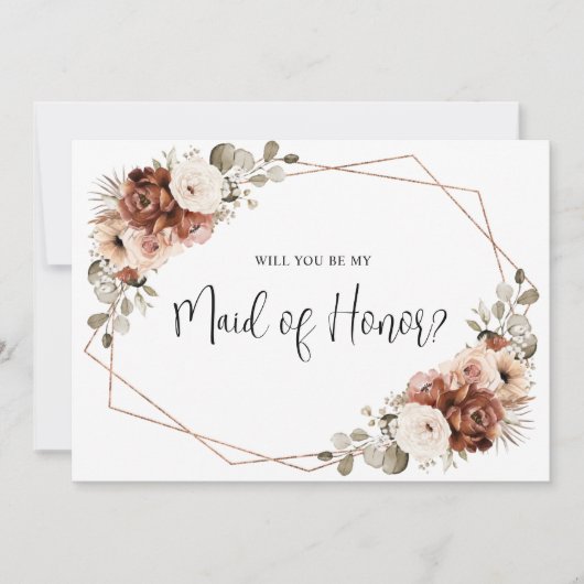 テラコッタベージュセージ私のメイド・オブ・オーナー(花嫁付き添い人) 招待状 (正面)