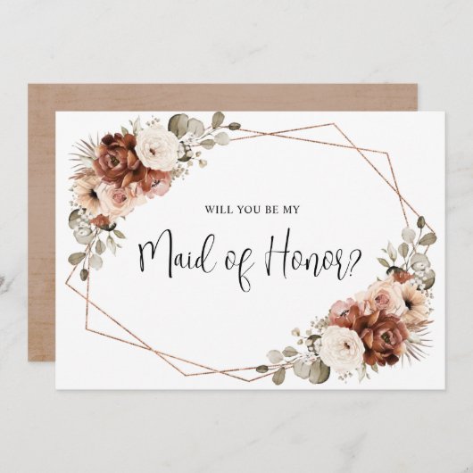 テラコッタベージュセージ私のメイド・オブ・オーナー(花嫁付き添い人) 招待状 (正面/裏面)