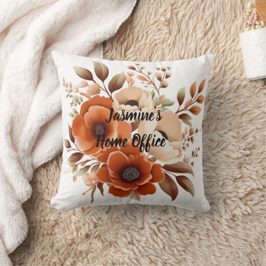 テラコッタベージュブラウンフローラホームオフィス引用文 クッション (ブランケット)