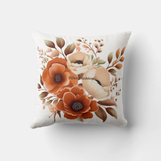 テラコッタベージュブラウンフローラホームオフィス引用文 クッション (裏面)