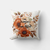 テラコッタベージュブラウンフローラホームオフィス引用文 クッション (正面)