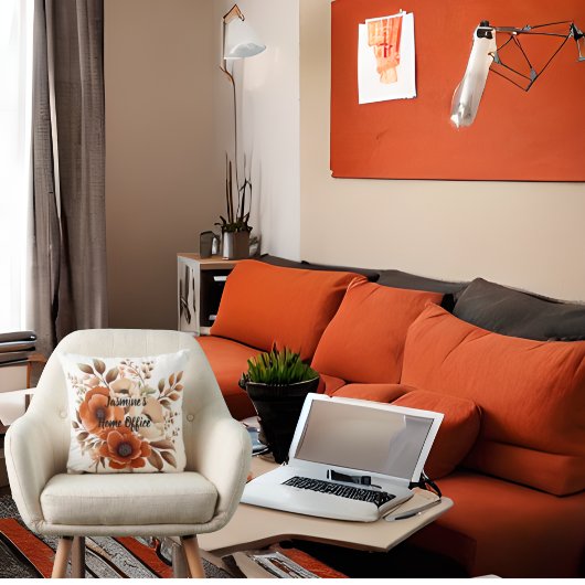 テラコッタベージュブラウンフローラホームオフィス引用文 クッション