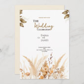 テラコッタベージュミニマル結婚フローラカード 招待状 (正面/裏面)