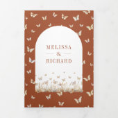 テラコッタベージュワイルドフラワーバタフライアー結婚チーズ 三つ折り招待状 (カバー)
