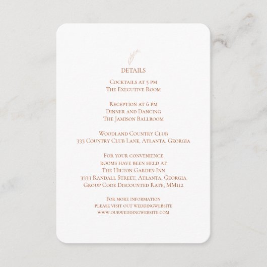 テラコッタホワイトウェディングレセプション詳細 エンクロージャーカード (正面)