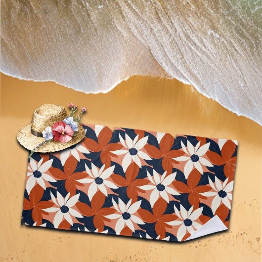 テラコッタホワイトエレガントフローラ ビーチタオル