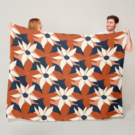 テラコッタホワイトエレガントフローラ フリースブランケット (インサイチュ)