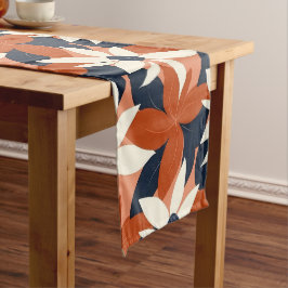 テラコッタホワイトエレガントフローラ ロングテーブルランナー