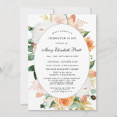 テラコッタホワイトピンクフローラお祝いI 招待状 (正面)