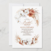 テラコッタホワイトフラワーズボホシックブライダルシャワー 招待状 (正面)