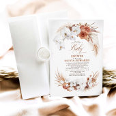 テラコッタホワイトフラワーズボホシック赤ちゃんシャワー 招待状