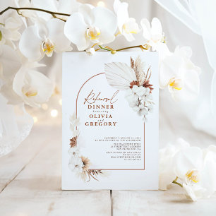 テラコッタホワイトフラワーズボホリハーサルディナー 招待状